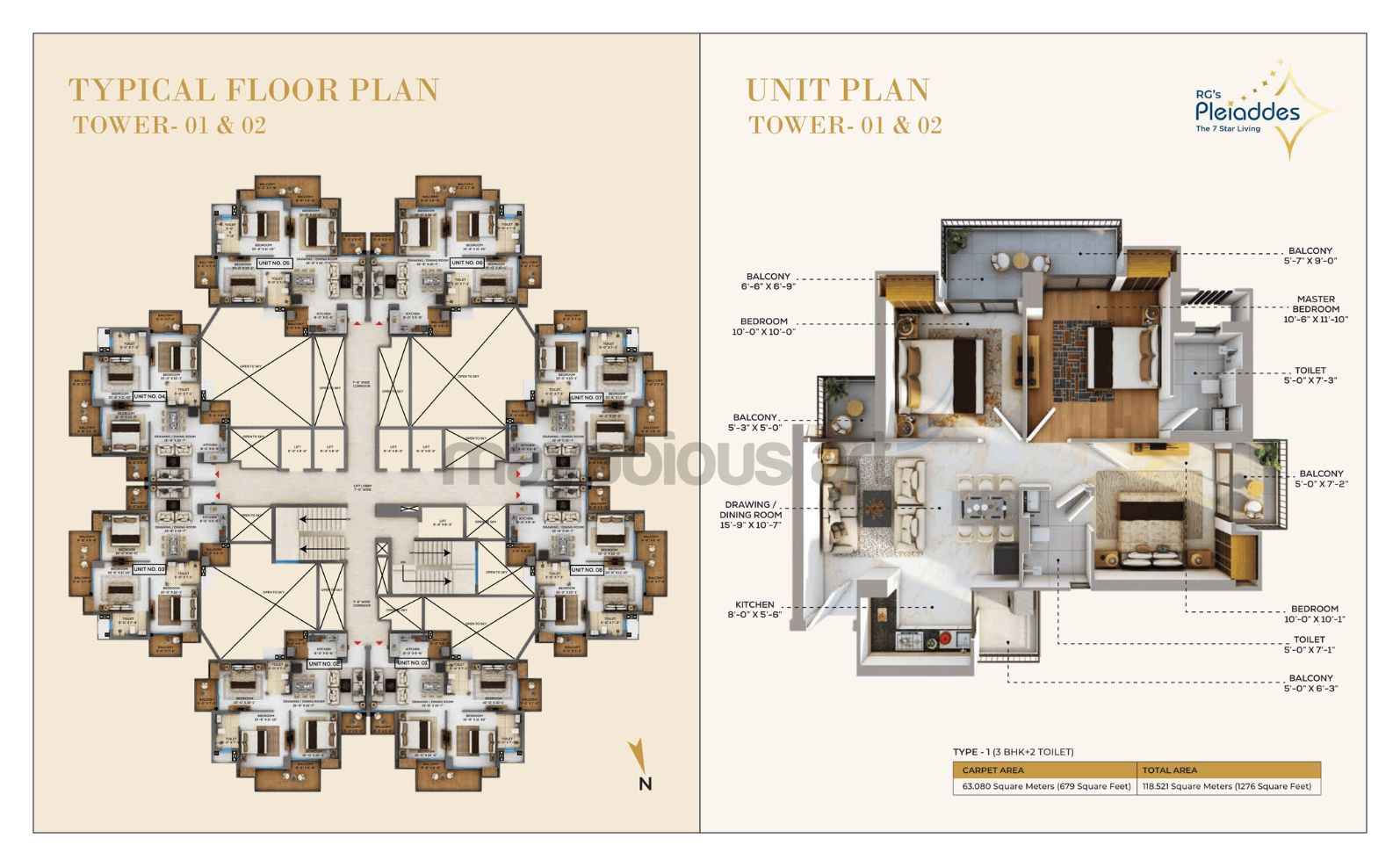 3 BHK Type C floor plan at RG PLEIADDES